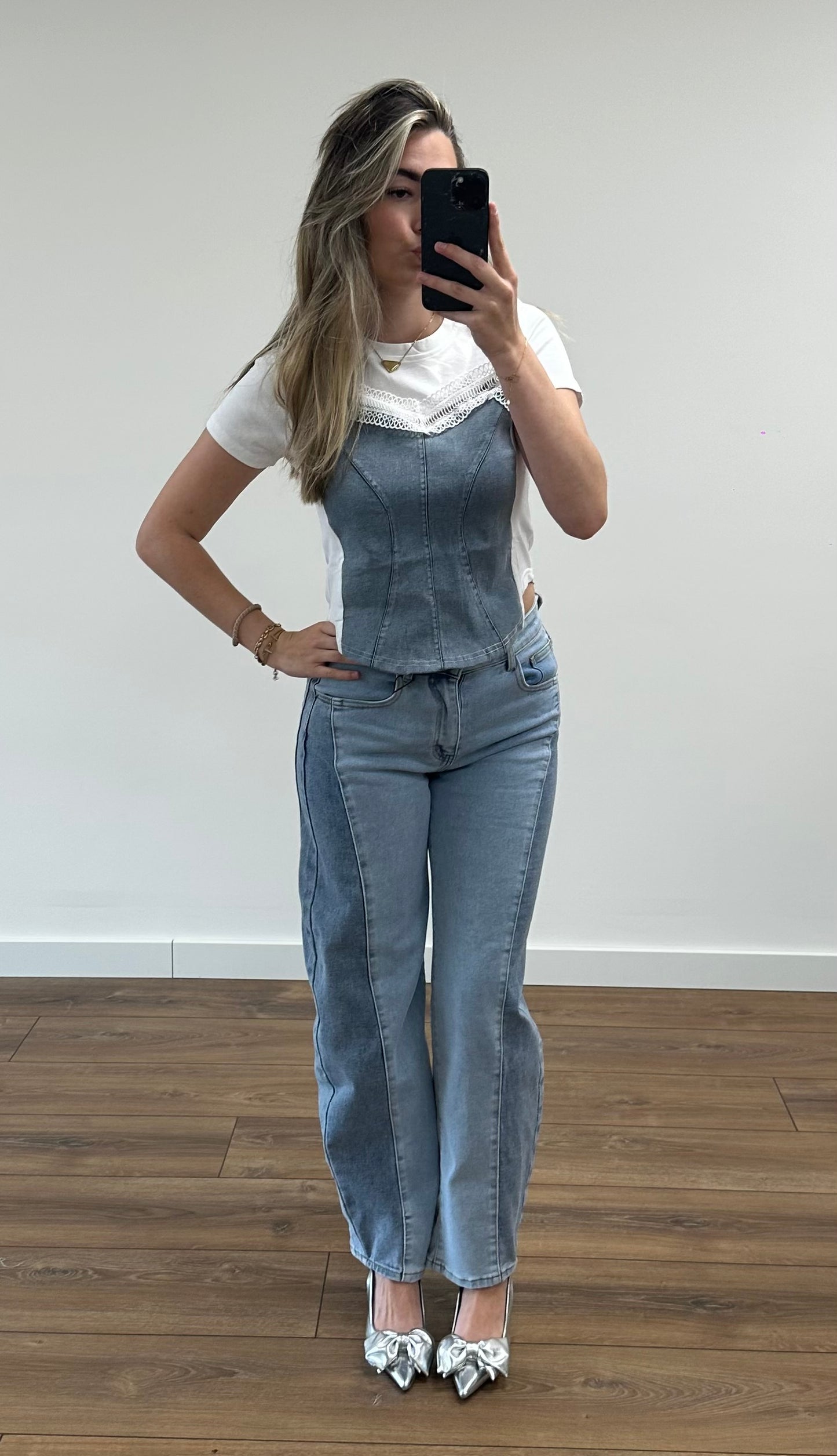 Denim Corset Tee - White