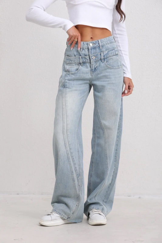 Double Button Jeans - Light Wash