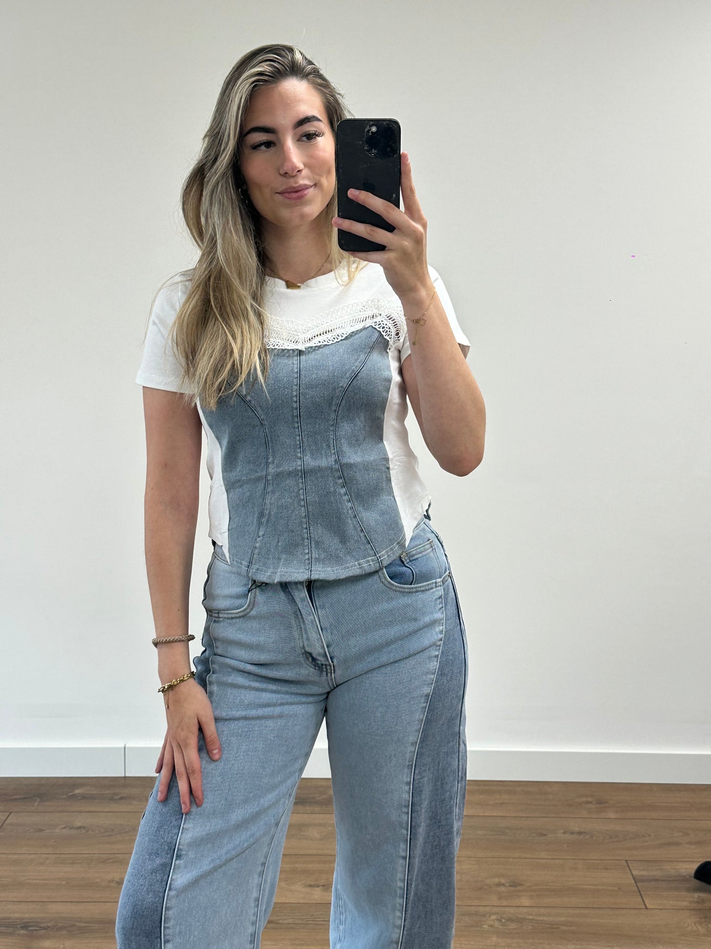 Denim Corset Tee - White