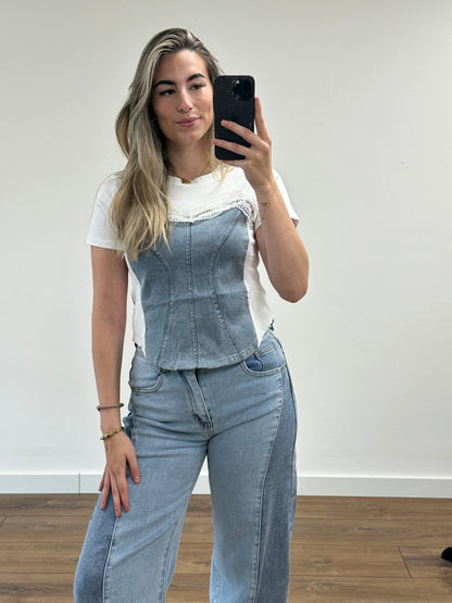 Denim Corset Tee - White